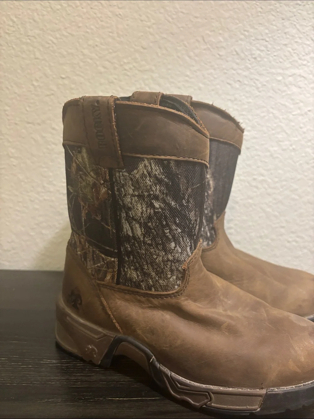 Rocky Brown Leather Kids Boots with Camo Shaft